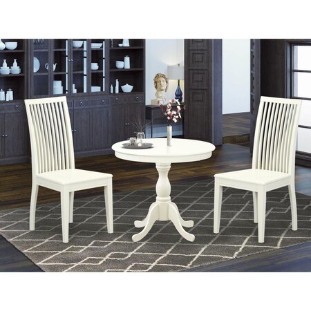 East West Furniture 3 Piece Antique Dining Room Set - Linen White AMIP3-LWH-W